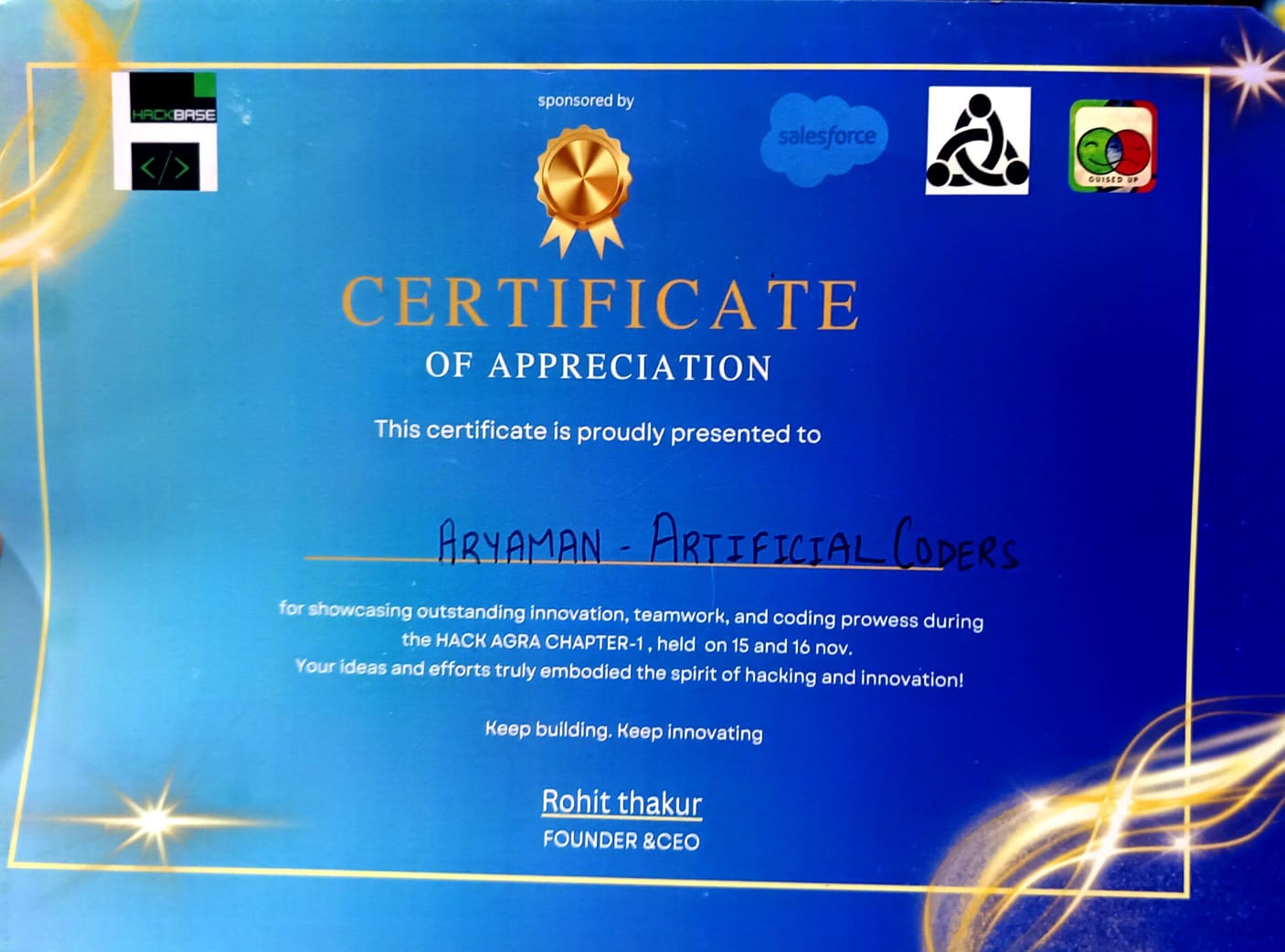 HackAgra Certificate