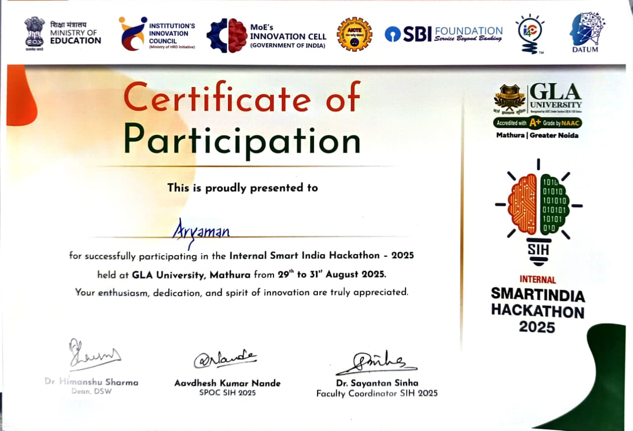 SIH 2025 Certificate